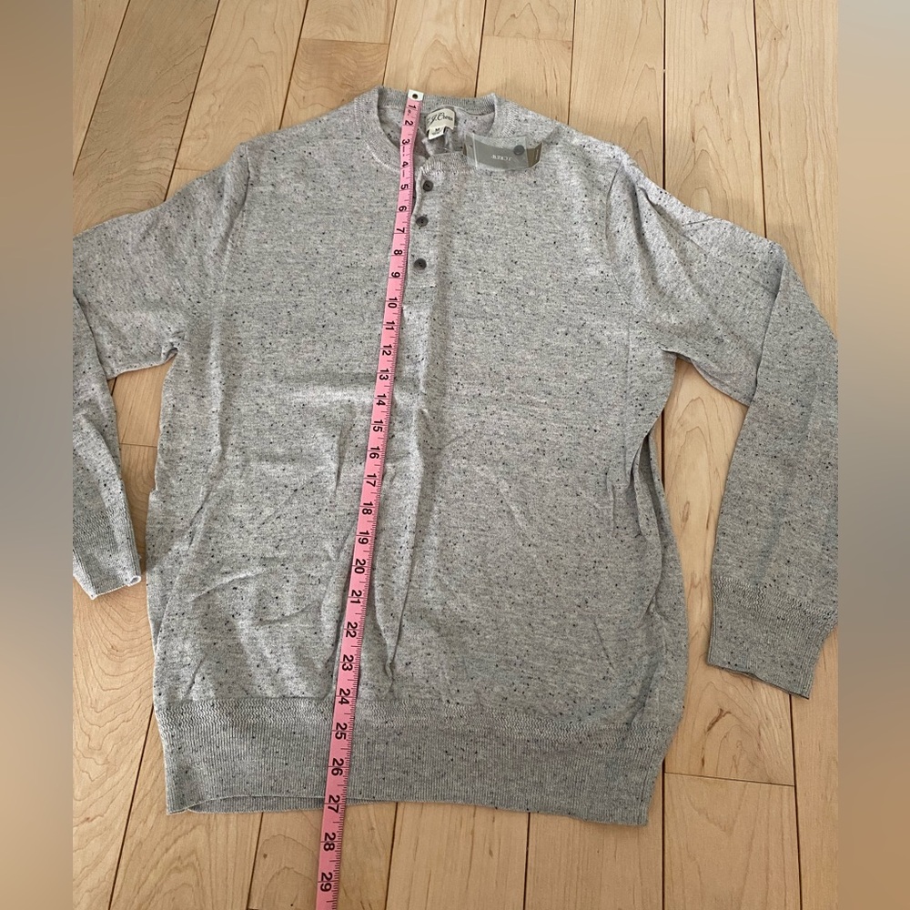 J CREW Sweater Men M Gray Cotton Silk Donegal Flecked Henley Pullover AZ956 - Picture 2 of 8